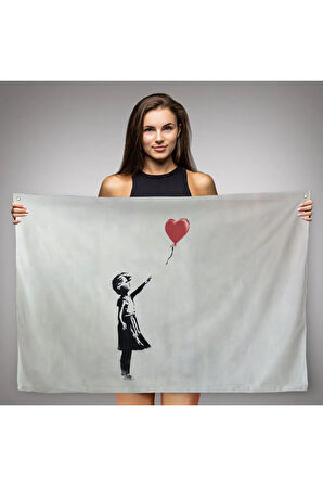 Banksy Kırmızı Balonu Uçup Giden Kız Kanvas Duvar Örtüsü-Halısı-5059