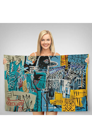 Jean Michel Basquiat Mavi Kuş Kanvas Duvar Örtüsü-Halısı-5060