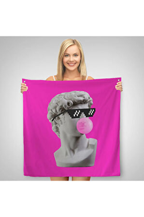 Piksel Gözlüklü David'in Kafasının Alçı Heykeli Kanvas Duvar Örtüsü-Halısı, Pop Art-5064