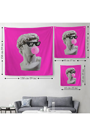 Piksel Gözlüklü David'in Kafasının Alçı Heykeli Kanvas Duvar Örtüsü-Halısı, Pop Art-5064