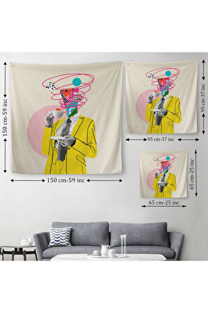 Çizgi Roman Kahramanı Kahvesini Yudumluyor Pop Art Kanvas Duvar Örtüsü-Halısı-5066