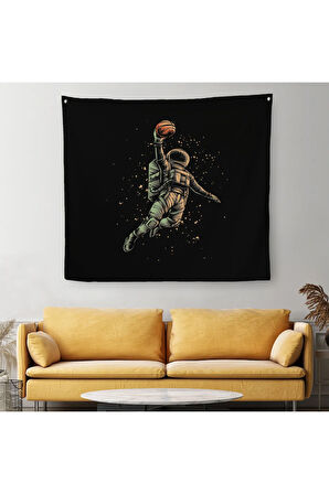 Ay'da Basketbol Oynayan Astronot Kanvas Duvar Örtüsü-Halısı-5067