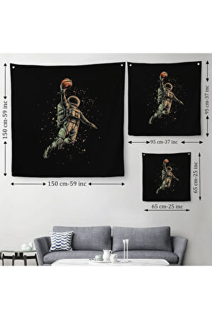 Ay'da Basketbol Oynayan Astronot Kanvas Duvar Örtüsü-Halısı-5067
