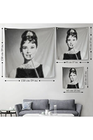 Audrey Hepburn'ün Siyah Bayaz Kanvas Duvar Örtüsü-Halısı-5071
