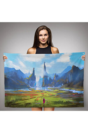 Doğada Yürüyen Kadın Manzarası Kanvas Duvar Örtüsü-Halısı-5081