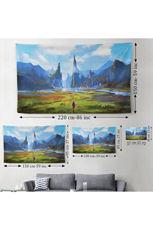 Doğada Yürüyen Kadın Manzarası Kanvas Duvar Örtüsü-Halısı-5081