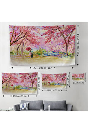 Sakura Ağacının Altındaki Sevgililer Kanvas Duvar Örtüsü-Halısı-5082