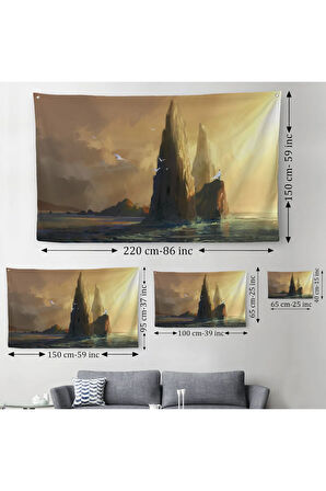 Kayaların Üzerinden Okyanusu İzleyen Beyaz Pelerinli Kadın Kanvas Duvar Örtüsü-Halısı-5091