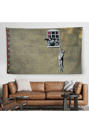 Banksy, Kocası Tarafından Basılan Kadın Kanvas Duvar Örtüsü-Halısı-5093