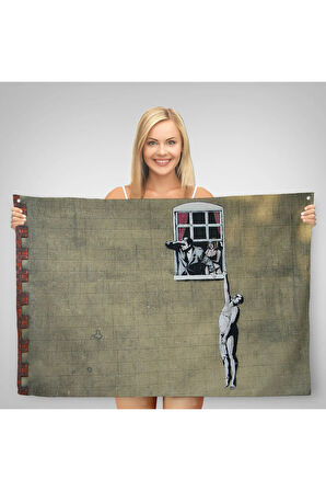 Banksy, Kocası Tarafından Basılan Kadın Kanvas Duvar Örtüsü-Halısı-5093