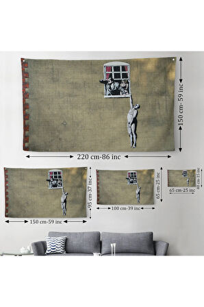 Banksy, Kocası Tarafından Basılan Kadın Kanvas Duvar Örtüsü-Halısı-5093