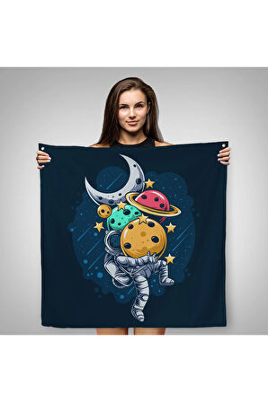 Gezegenleri Kucağında Taşıyan Astronot Kanvas Duvar Örtüsü-Halısı-5096