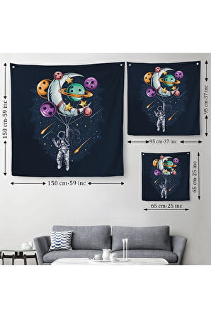 Ay ve Gezegenler İle Uçan Astronot Duvar Örtüsü-Halısı-5097