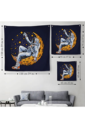 Ayda Dinlenen Astronot Kanvas Duvar Örtüsü-Halısı-5099