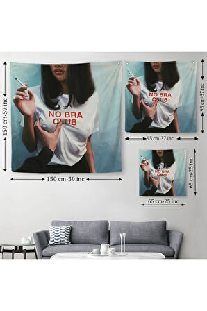 No Bra Club, Sütyensizler Külübü Kanvas Duvar Örtüsü-Halısı-5102