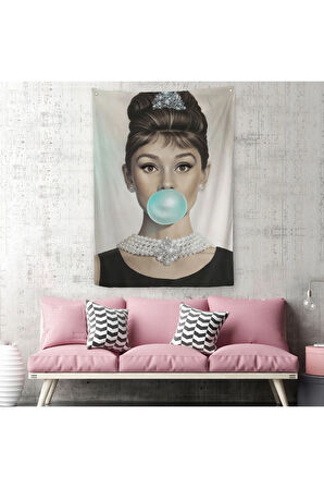 Audrey Hepburn Yeşil Kabarcık Sakızlı Dekoratif Duvar Örtüsü - Halısı-5108-2