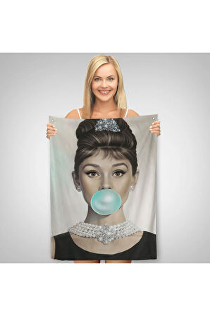 Audrey Hepburn Yeşil Kabarcık Sakızlı Dekoratif Duvar Örtüsü - Halısı-5108-2