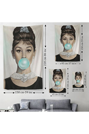 Audrey Hepburn Yeşil Kabarcık Sakızlı Dekoratif Duvar Örtüsü - Halısı-5108-2