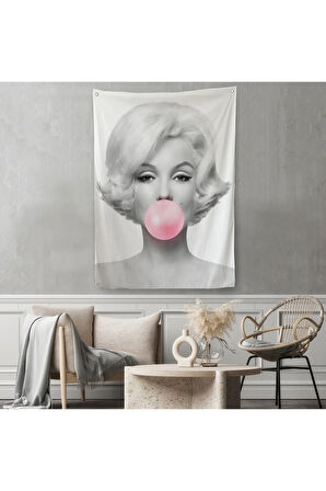 Marilyn Monroe Pembe Kabarcık Sakızlı Dekoratif Duvar Örtüsü - Halısı-5108-3