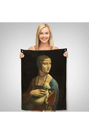 Ermine Leonardo Da Vinci'nın Kakımlı Kadın Eseri Duvar Örtüsü - Halısı / The Lady with Bangs-5113