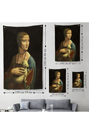 Ermine Leonardo Da Vinci'nın Kakımlı Kadın Eseri Duvar Örtüsü - Halısı / The Lady with Bangs-5113