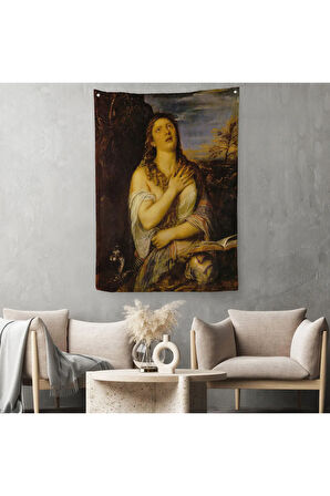 Titian Tiziano Vecellio'un 'Tövbe Eden Magdalene' Eseri Duvar Örtüsü - Halısı-5125