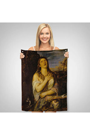 Titian Tiziano Vecellio'un 'Tövbe Eden Magdalene' Eseri Duvar Örtüsü - Halısı-5125