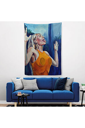 Camı Yalayan Kadın Duvar Örtüsü - Halısı-5130