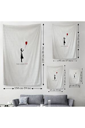 Her Zaman Umut Vardır Yazan Duvar Örtüsü Halısı Kırmızı Balonlu Kız Banksy Grafitti Sanatı-5135