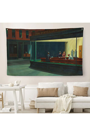 Edward Hopper'un Gecekuşları Eseri Kanvas Duvar Örtüsü-Halısı-5158