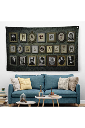 Ürpertici Karakterler Vintage Korku Filmi Cadılar Bayramı Gotik Duvar Örtüsü-Halısı-5195