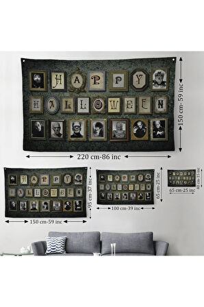 Ürpertici Karakterler Vintage Korku Filmi Cadılar Bayramı Gotik Duvar Örtüsü-Halısı-5195