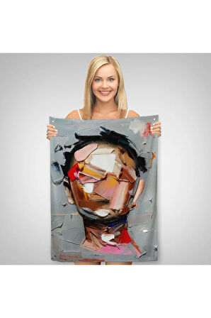 Fırça Darbesi İnsan Yüzü Duvar Örtüsü - Halısı, Soyut Kadın Yüzü Portresi -5210