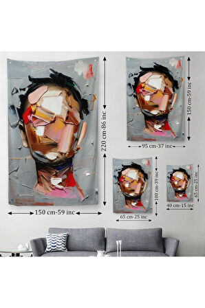 Fırça Darbesi İnsan Yüzü Duvar Örtüsü - Halısı, Soyut Kadın Yüzü Portresi -5210