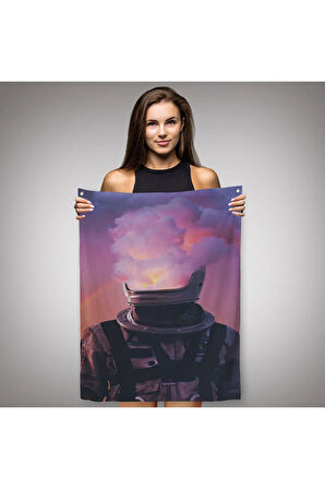 Beyni Yakılan Astronot Duvar Örtüsü - Halısı, Gerçeküstü Pop Art -5214