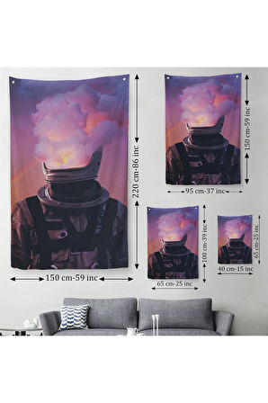 Beyni Yakılan Astronot Duvar Örtüsü - Halısı, Gerçeküstü Pop Art -5214