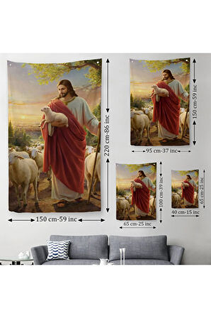 İsa Kuzu ile İsa Mesih Kayıp Kuzu Duvar Örtüsü - Halısı, Kilise Duvar Sanatı Süslemeleri-5218