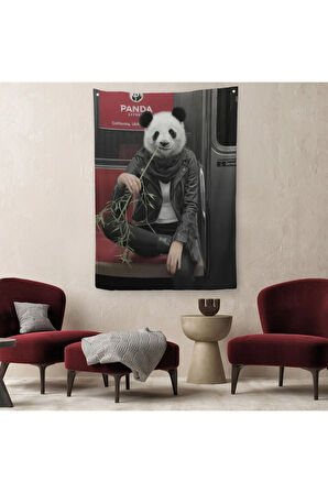 Gerçek Metroda Panda Başlı İnsan Duvar Örtüsü - Halısı-5228