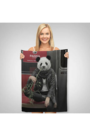 Gerçek Metroda Panda Başlı İnsan Duvar Örtüsü - Halısı-5228