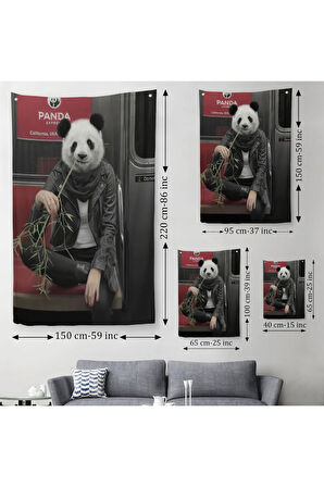 Gerçek Metroda Panda Başlı İnsan Duvar Örtüsü - Halısı-5228