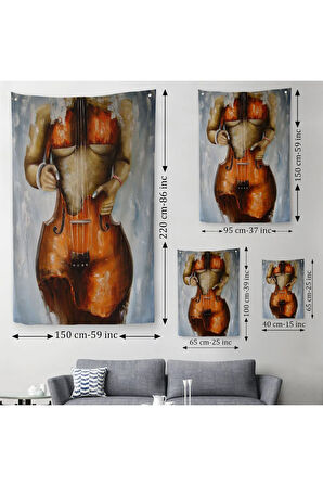 Violin Kadın Kanvas Duvar Örtüsü - Halısı, Kadın Keman Sanatı, Suluboya Duvar Örtüsü - Halısı-5229