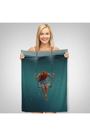 Denizde Salıncakla Sallanan Kız Duvar Örtüsü - Halısı-5233