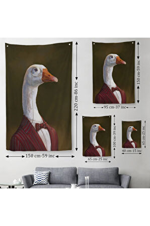 Gözlüklü İnsan Vücutlu Kaz Pop Art Duvar Örtüsü - Halısı-5245