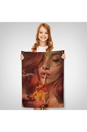 Platonik Aşkın Tavrı Sigarasını Yanan Bir Kalpten Yakan KadınDuvar Örtüsü - Halısı-5247