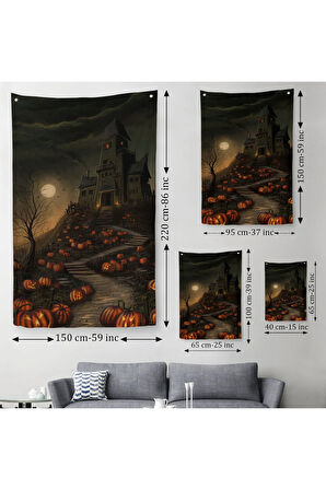 Korku Evi Cadılar Bayramı Dekoru, Cadılar Bayramı Partisi Duvar Örtüsü - Halısı-5248
