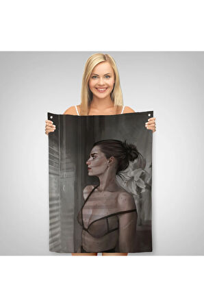 Güzel Kadın Pencereden Dışarı Bakıyor Duvar Örtüsü - Halısı-5257