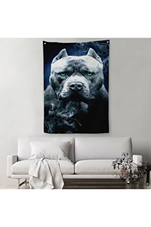 Pit Bull Yeşil Gözlü Amerikan Bully Köpek Duvar Örtüsü - Halısı-5259