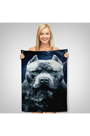 Pit Bull Yeşil Gözlü Amerikan Bully Köpek Duvar Örtüsü - Halısı-5259