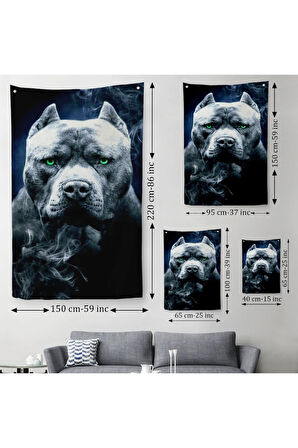 Pit Bull Yeşil Gözlü Amerikan Bully Köpek Duvar Örtüsü - Halısı-5259