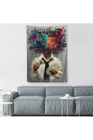 Kendi Kafasını Boyayan Adam Gerçeküstü Duvar Sanatı Duvar Örtüsü - Halısı-5263